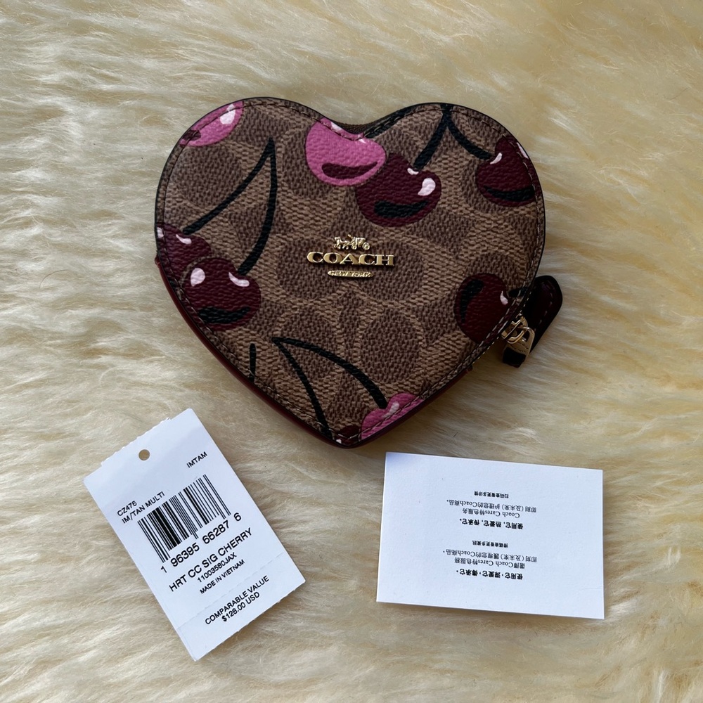 Coach Heart Coin Case Cherry